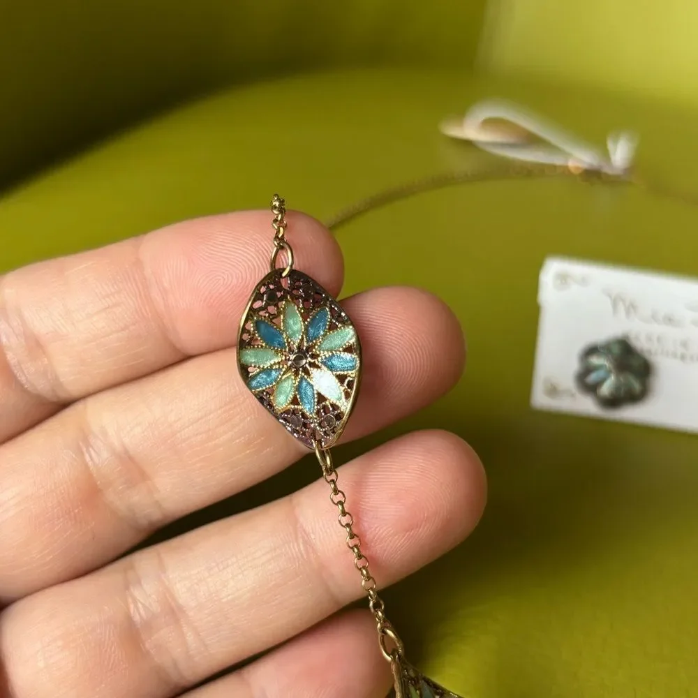 Mia Fiore Dyadema Sterling Silver Enamel Floral Necklace Earrings Made in Italy